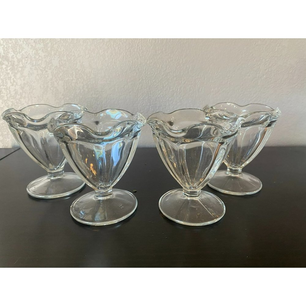 Classic Ice Cream Bowls, Set of 4 Tulip Clear Pressed Glass Serving Glasses